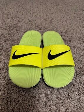 Nike Kids Slide Sandals Neon Yellow with Black Swoosh